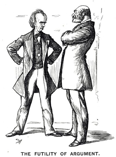 Kreslený film s názvem „The Phrenology Argument – Again“ s titulkem „Marnost argumentu“ od George du Maurier
