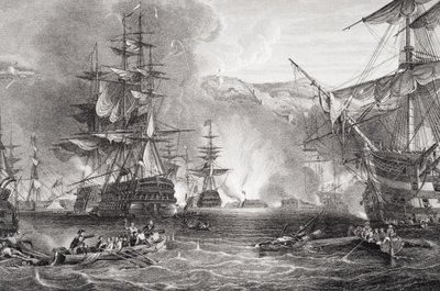 Bombardování Alžíru, 27. srpna 1816, z „Ilustrace anglické a skotské historie“ svazek II (rytina) od George the Elder Chambers