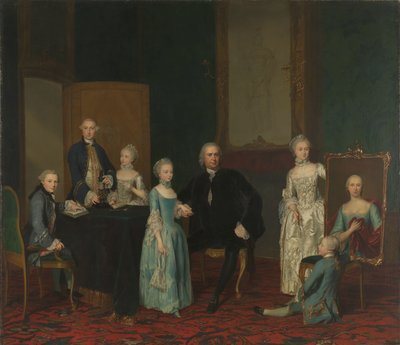 Portrét Pietera Cornelise Hasselaera, poradce Nizozemské Východoindické společnosti a purkmistra Amsterdamu, s rodinou od George van der Mijn