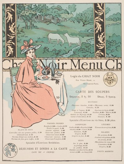Menu z Chat Noir (barevný lito a pochoir tisk) od Georges Auriol
