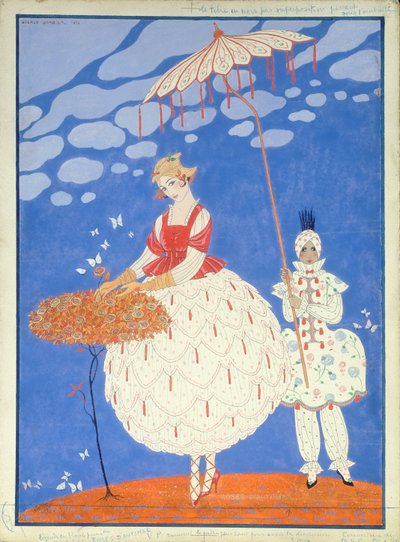Podzimní růže (pero, inkoust a akvarel na papíře) od Georges Barbier