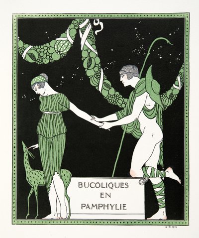 Bucoloques en Pamphylie, ilustrace z Les Chansons de Bilitis, Pierre Louys, hospoda. 1922 (tisk šablony) od Georges Barbier
