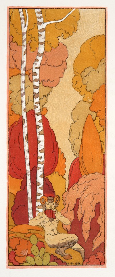 Pastorální píseň, ilustrace z Les Chansons de Bilitis, Pierre Louys, hospoda. 1922 (tisk šablony) od Georges Barbier