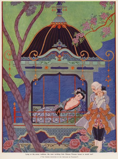 Čínská princezna ležící v pavilonu (barva litho) od Georges Barbier