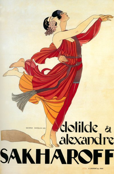 Tanečníci Clotilde a Alexandre Sakharoff 1921 (plakát) od Georges Barbier