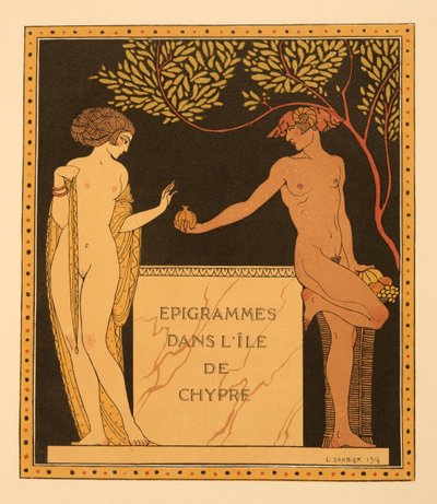 Epigramy na ostrově Kypr, ilustrace z Les Chansons de Bilitis, Pierre Louys, hospoda. 1922 (tisk šablony) od Georges Barbier