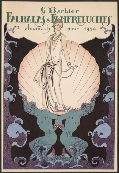 Falbalas et Fanfreluches, Almanach na rok 1924, přední obálka, George Barbier, tisk od Georges Barbier