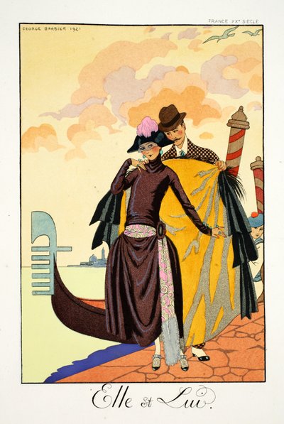 Ona a on, z „Falbalas et Fanfreluches, Almanach současných, minulých a budoucích režimů“ od Georges Barbier