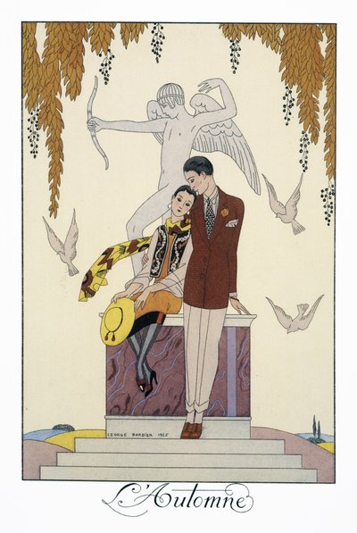 Podzim, litografie George Barbiera (1882-1932), z Falbalas et Fanfreluches, Almanach des Modes Presentes, Passees et Futures od Georges Barbier