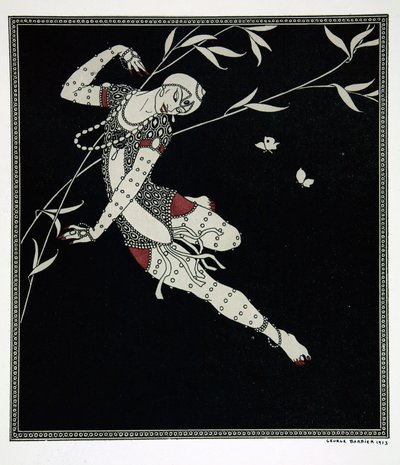 Pták Ohnivák ze série „Návrhy tanců Václava Nižinského“ (1889-1950). Georges Barbier (1882-1932), šablonový tisk od Georges Barbier