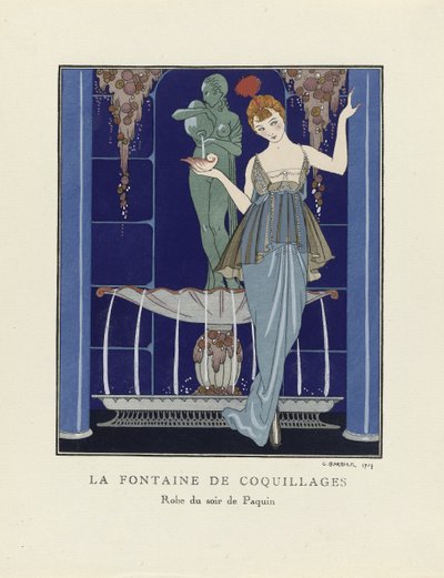 Fontána mušlí, hospoda. 1914 (tisk šablony) od Georges Barbier