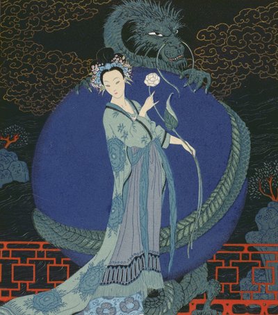 Dáma s drakem (barva lito) od Georges Barbier