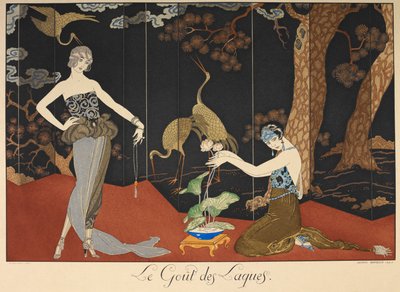 Le gout des laques. Chuť laků. Dvě ženy před lakovanou obrazovkou. od Georges Barbier