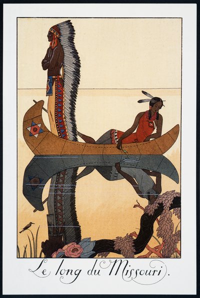 Podél Missouri, litografie George Barbiera (1882-1932), z Falbalas et Fanfreluches, Almanach des Modes Presentes, Passees et Futures, Francie, 20. století od Georges Barbier