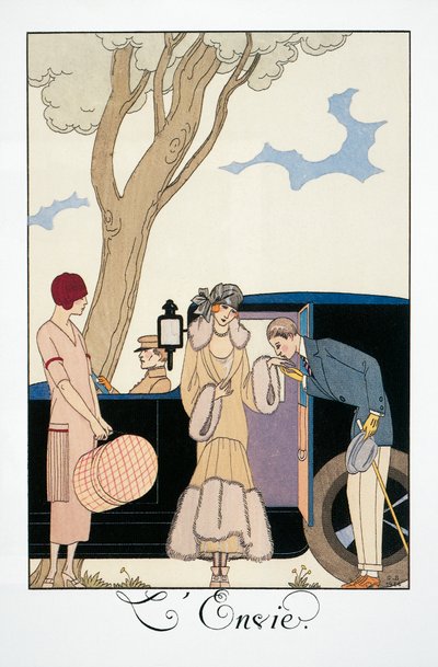 Závist, od George Barbiera (1882-1932), z Falbalas et Fanfreluches, Almanach 1925. Francie, 20. století od Georges Barbier