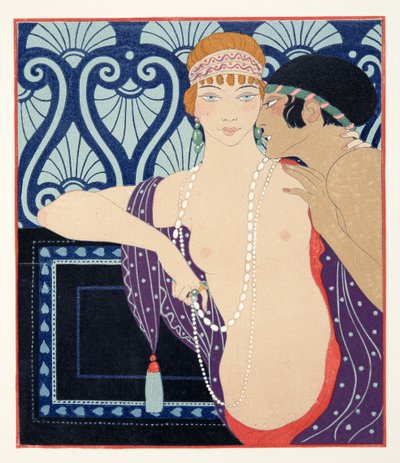 Tři krásy Mnasidiky, ilustrace z Les Chansons de Bilitis, Pierre Louys, hospoda. 1922 (tisk šablony) od Georges Barbier