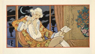 Dopis LXXXVIII, Cecile Volanges vikomtovi z Valmontu, z „Les Liaisons Dangereuses“ od Pierra Chodlerlose de Laclos (1741-1803), pub. 1934 (tisk šablony) od Georges Barbier