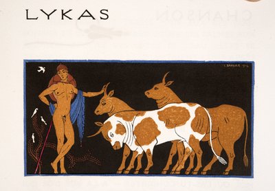 Lykas, ilustrace z Les Chansons de Bilitis, Pierre Louys, hospoda. 1922 (tisk šablony) od Georges Barbier