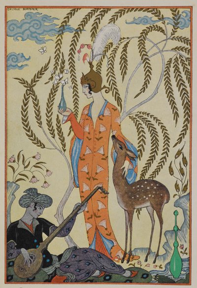 Persie. Žena s kolouškem. Hudebník. od Georges Barbier