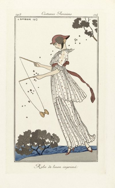 Robe de Linon Printed, from Costumes Parisien, pub.1913 (tisk šablony) od Georges Barbier