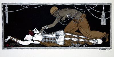 Šeherezáda, z cyklu „Návrhy tanců Václava Nižinského“ (1889-1950). Georges Barbier (1882-1932), tisk Pochoir od Georges Barbier