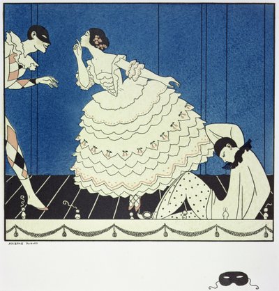 Tamara Karsavina (1885-1978) jako Columbine, Václav Nižinskij (1890-1950) jako Harlekýn a Adolph Bolm (1884-1951) jako Pierrot ve Fokinově 