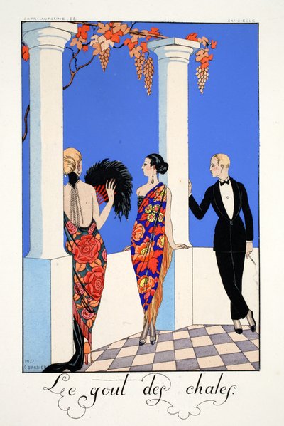 Taste of Shawls, z „Falbalas et Fanfreluches, Almanach současných, minulých a budoucích režimů“ od Georges Barbier
