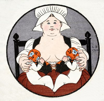 Mokrá sestra s dvojčaty (pochoir print) od Georges Barbier