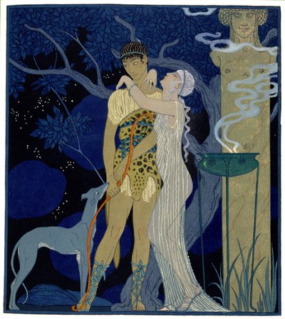 Venuše a Adonis (barevné lito) od Georges Barbier
