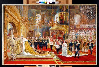 Korunovace ruského cara Alexandra III. (1845-1894) a císařovny Marie Fjodorovny (Dagmar z Dánska) (1847-1928) - umělecké dílo Georgese Beckera (1845-1909) od Georges Becker