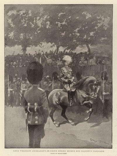 Lord Wolseley (vrchní velitel) na koni před kočárem Jejího Veličenstva od Georges Bertin Scott