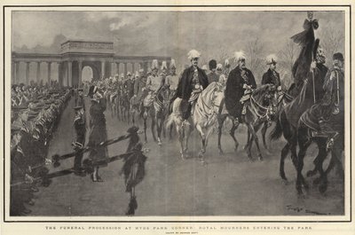 Smuteční průvod v Hyde Park Corner, Royal Mourners vstupující do parku od Georges Bertin Scott