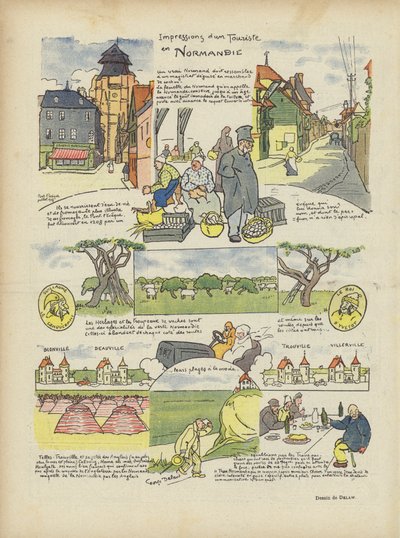 Dojmy turisty v Normandii. Ilustrace pro Le Rire od Georges Delaw