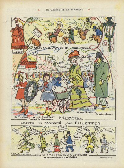 Procesí v polovině postní doby. Ilustrace pro Le Rire od Georges Delaw