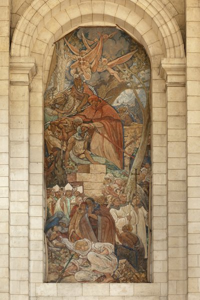 Katedrála. Bývalý kostel opatství (Abbaye Saint-Vaast). Interiér. Jižní transept. Malba na zdi. od Georges Desvallieres