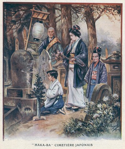 "Haka-Ba", japonský hřbitov (barva litho) od Georges Ferdinand (after) Bigot