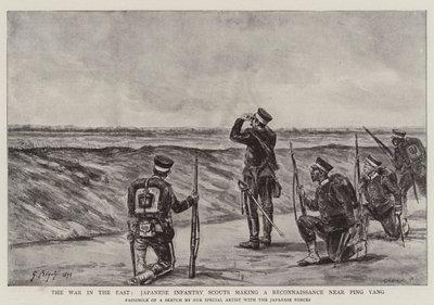 Válka na východě, japonští pěší skauti provádějí průzkum poblíž Ping Yang od Georges Ferdinand Bigot