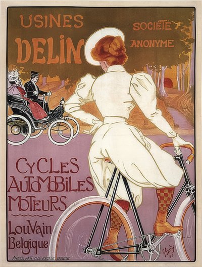 Delin cykluje automobily a motorky. 1898 od Georges Gaudy