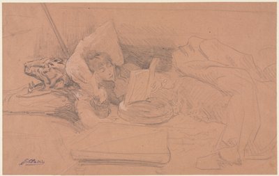 Sarah Bernhardt ležící na divanu, Reading, c. 1885-1890. od Georges Jules Victor Clairin