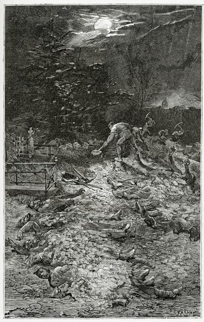 Hřbitov Montmartre - ilustrace z Napoléon le Petit, 19. století (č. rytina) od Georges Marie Rochegrosse