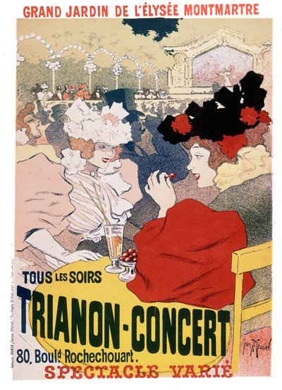 Plakát k vystoupením na koncertu Trianon v zahradě pařížského kabaretu Elysee Montmartre, kolem roku 1900 od Georges Meunier
