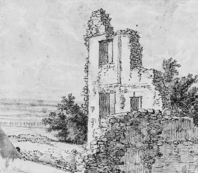 Alée of Trees in a Park recto, The Ruins of A Building on a Hill verso, n. d. od Georges Michel