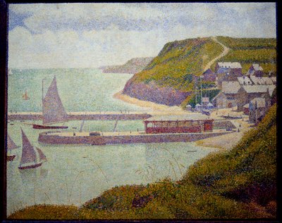 Port en Bessin, před přístavem, maree haute Malba Georgese Seurata (1859-1891) 1888 Sun. 0,67x0,82 m. Paříž, Musee d