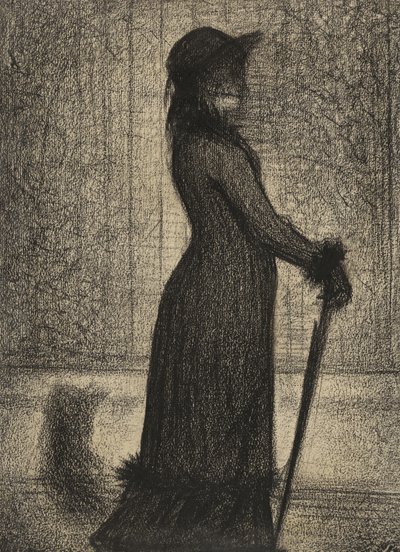 Une Elegante, Žena na procházce, kolem roku 1884 (tužkový příběh na michalett papíře) od Georges Pierre Seurat