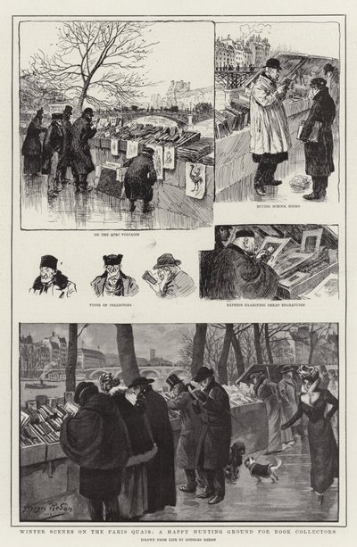 Zimní scény na Paris Quais, šťastný loviště pro sběratele knih od Georges Redon