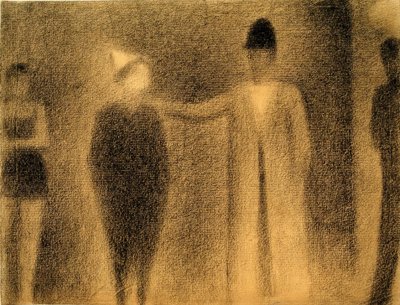 Klaun a tři postavy (Klaun a tři postavy / Studie) od Georges Seurat