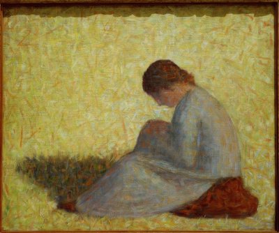 Rolnická žena sedící v trávě od Georges Seurat