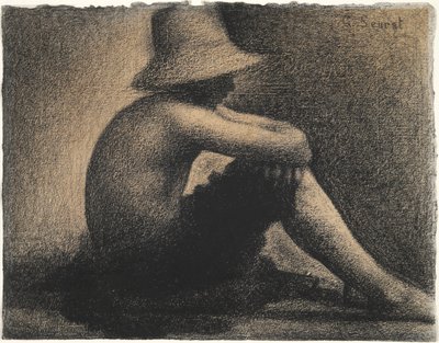 Sedící chlapec se slaměným kloboukem, studium pro Bathers v Asnieres od Georges Seurat