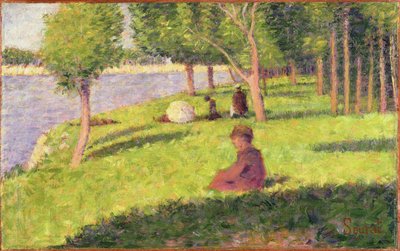 Sedící postavy, studie pro nedělní odpoledne na ostrově La Grande Jatte, 1884-85 (olej na dřevěné desce) od Georges Seurat