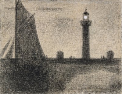 Maják v Honfleuru, 1886 (pastelka zvýrazněná kvašem na položeném papíře) od Georges Seurat
